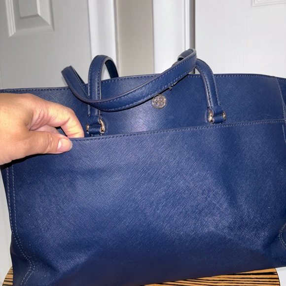 Tory Burch large tote bag navy blue Carryall leather handbag - Picture 7 of 16
